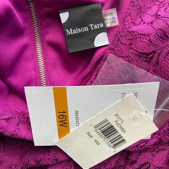 NWT Maison Tara Fuchsia Scoop Neck 3/4 Sleeve Lace Flowy Tier Ruffle Dress BB104 - Picture 3 of 13